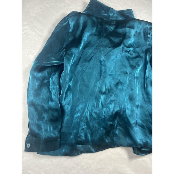 Joan Leslie Woman Blouse Womens 16W Blue Shiny Button Front Collared Evening Top - Picture 13 of 14
